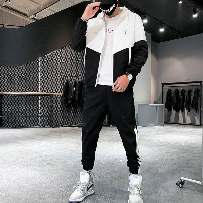2025 Men Tracksuit Casual Joggers Hooded Sportswear Jackets And Pants 2 Piece Sets Hip Hop Running Sports Suit - SMSB 66