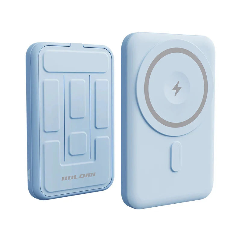 Private model ultra-slim 5000mAh foldable magnetic wireless power bank charger in blue