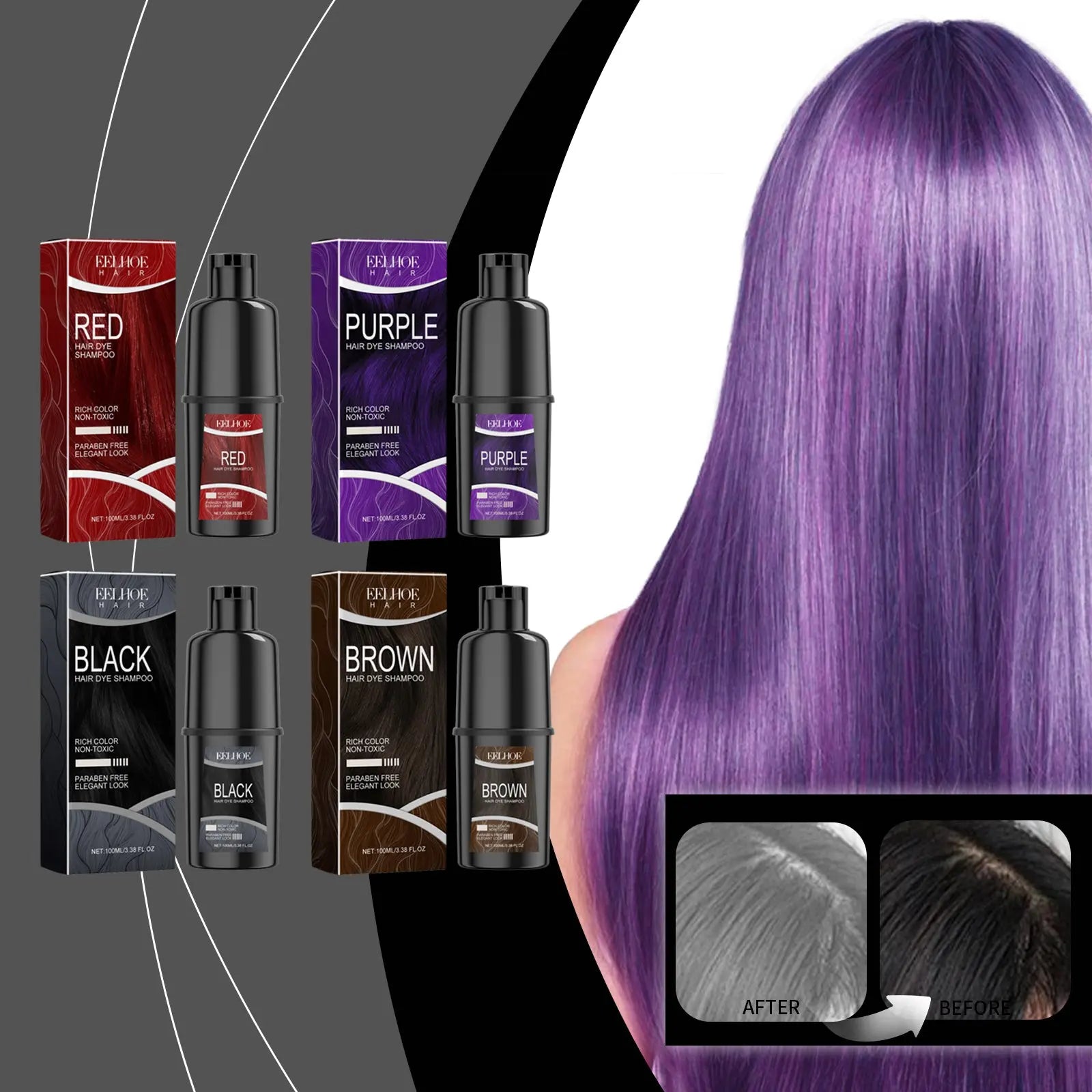Hair Dye Shampoo, Hair Dye Shampoo Herbal Extract Maintenance Lasting Color Healthy Hair Dye eprolo
