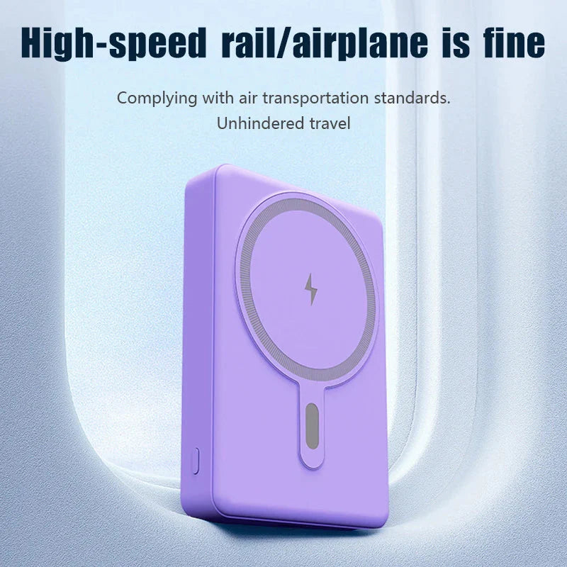 Purple magnetic power bank 5000mAh wireless fast charger compact design