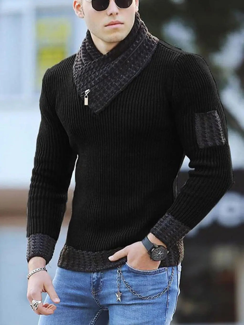 Independent Station Casual Slim Knit Pullover Long-sleeved Scarf Collar Sweater Men's - SMSB 66