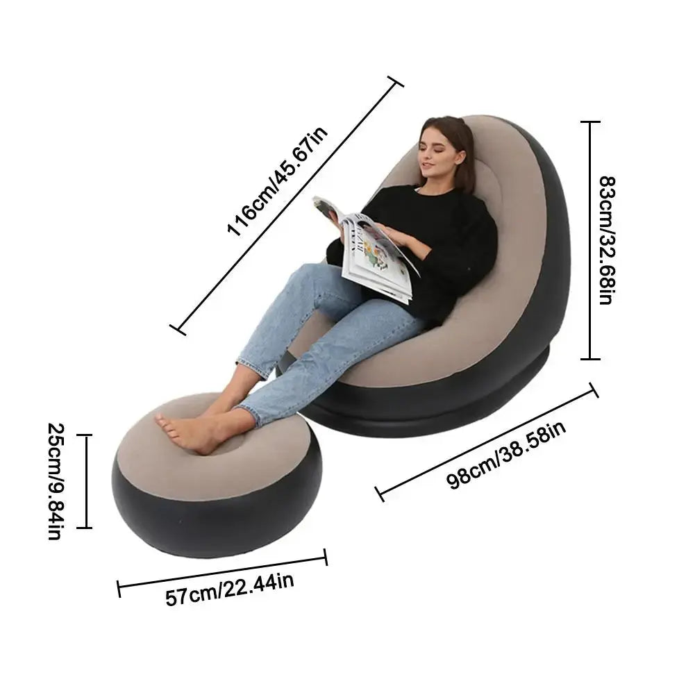 Inflatable Air Mattress Lazy Sofa Deck Chair Comfortable Leg Stool Rest Single Beanbag for home and Outdoor Use - SMSB 66