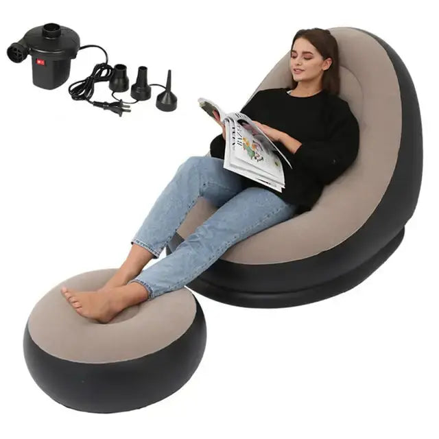 Inflatable Air Mattress Lazy Sofa Deck Chair Comfortable Leg Stool Rest Single Beanbag for home and Outdoor Use - SMSB 66