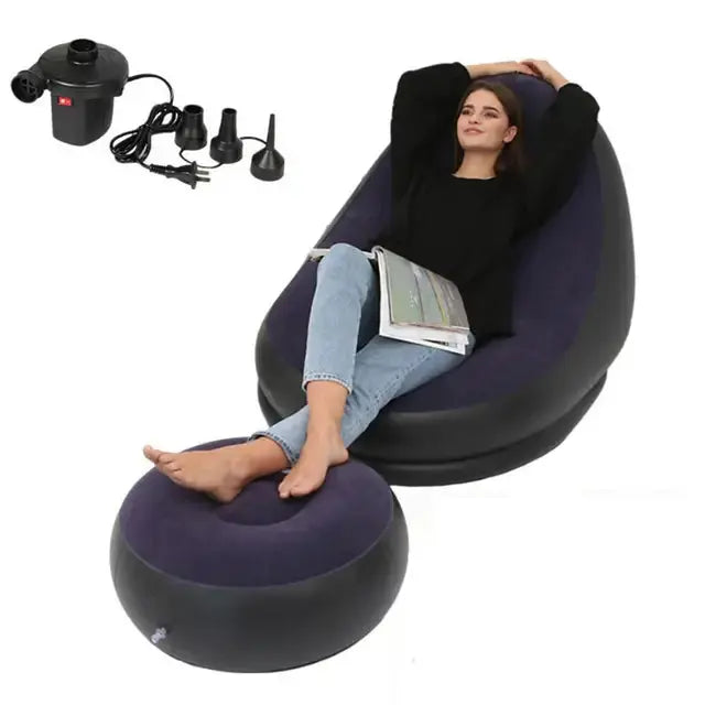 Inflatable Air Mattress Lazy Sofa Deck Chair Comfortable Leg Stool Rest Single Beanbag for home and Outdoor Use - SMSB 66