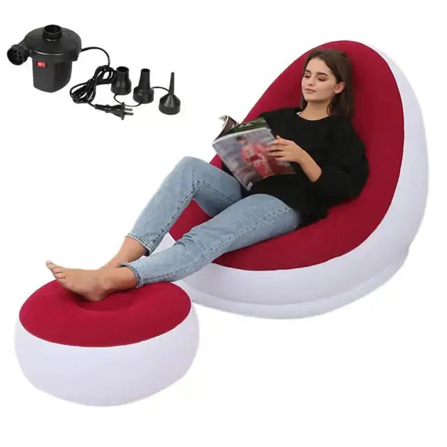 Inflatable Air Mattress Lazy Sofa Deck Chair Comfortable Leg Stool Rest Single Beanbag for home and Outdoor Use - SMSB 66