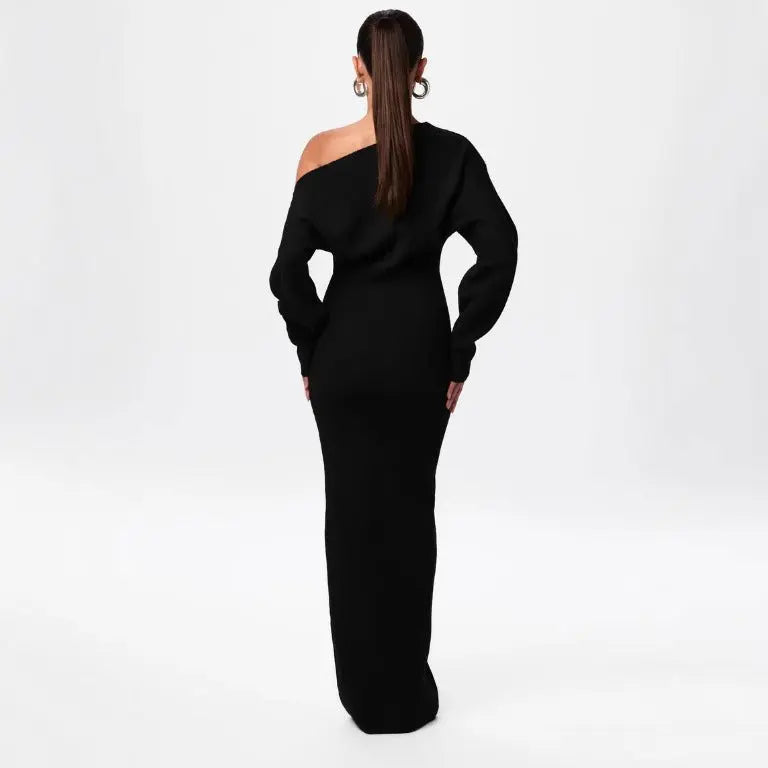 Ins Slim Long Sleeve Knitted Dress Evening Party Sexy Off-shoulder Bodycon Long Dresses SMSB 66