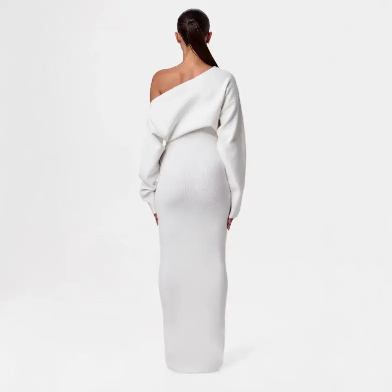 Ins Slim Long Sleeve Knitted Dress Evening Party Sexy Off-shoulder Bodycon Long Dresses SMSB 66