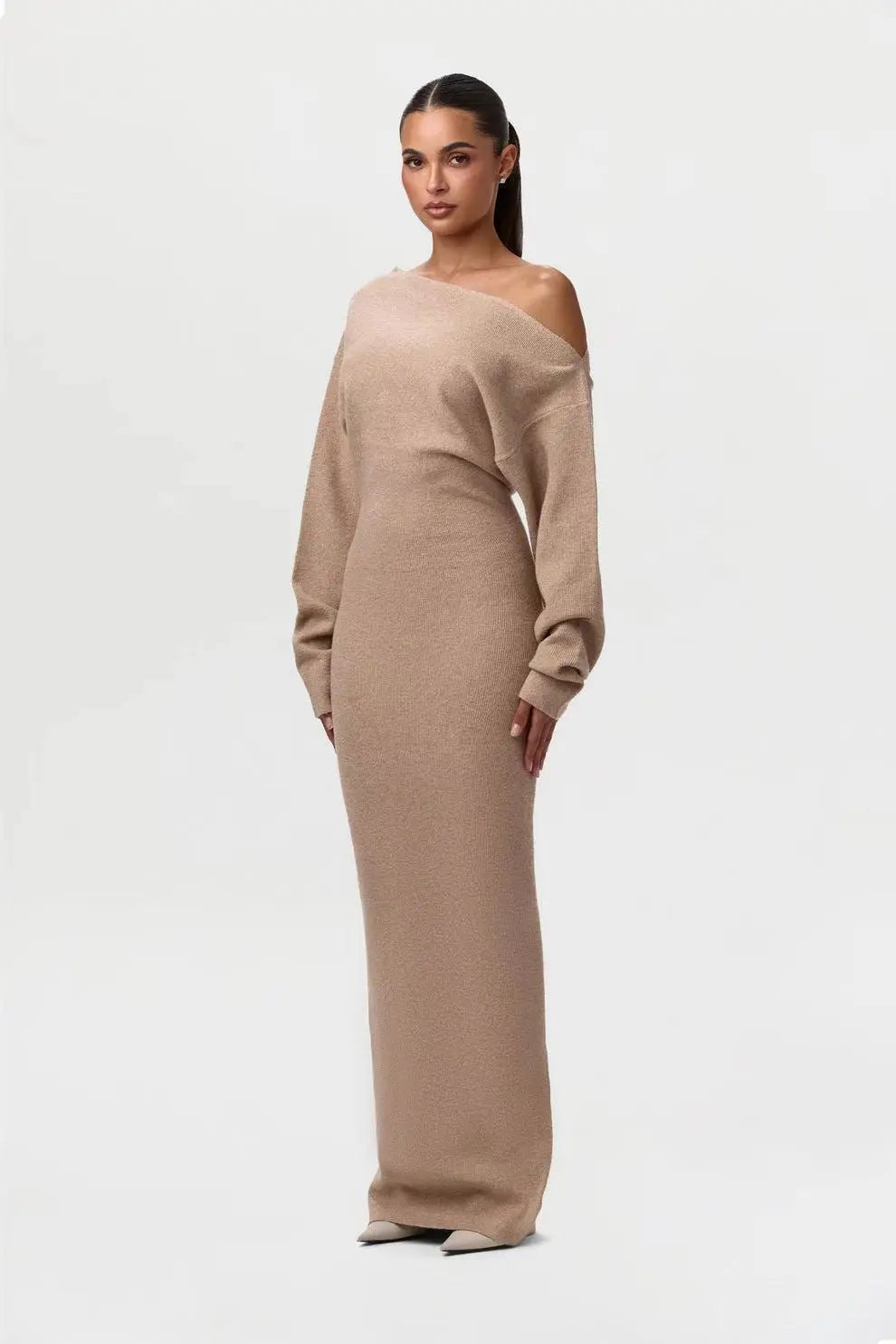 Ins Slim Long Sleeve Knitted Dress Evening Party Sexy Off-shoulder Bodycon Long Dresses SMSB 66