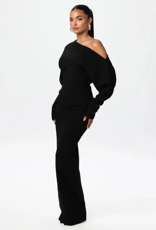 Ins Slim Long Sleeve Knitted Dress Evening Party Sexy Off-shoulder Bodycon Long Dresses SMSB 66