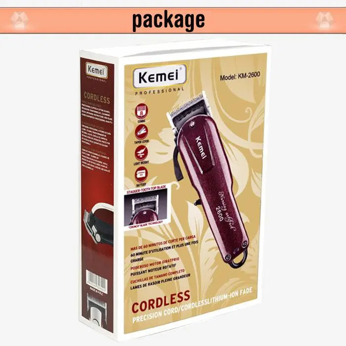 Kemei Electric Washable Hair Clipper Rechargeable Professional Hair Trimmer Shaver Razor Cordless Adjustable Clipper - SMSB 66