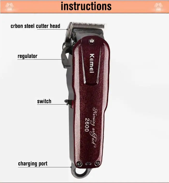 Kemei Electric Washable Hair Clipper Rechargeable Professional Hair Trimmer Shaver Razor Cordless Adjustable Clipper - SMSB 66