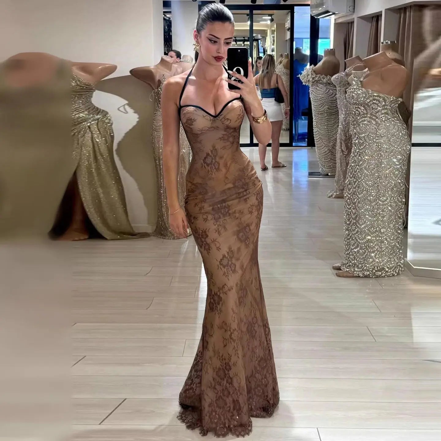 Lace dress crochet spicy girl sexy hanging neck long skirt eprolo