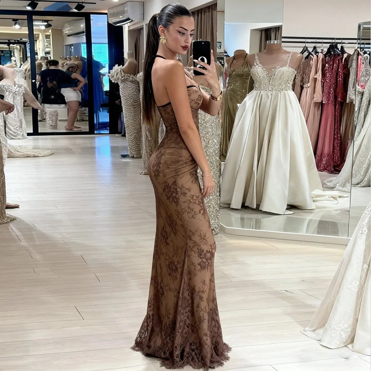 Lace dress crochet spicy girl sexy hanging neck long skirt eprolo