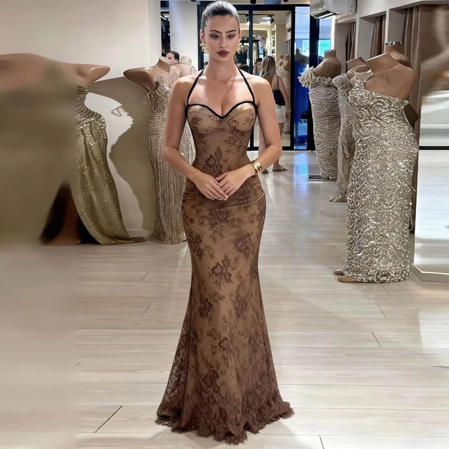 Lace dress crochet spicy girl sexy hanging neck long skirt eprolo