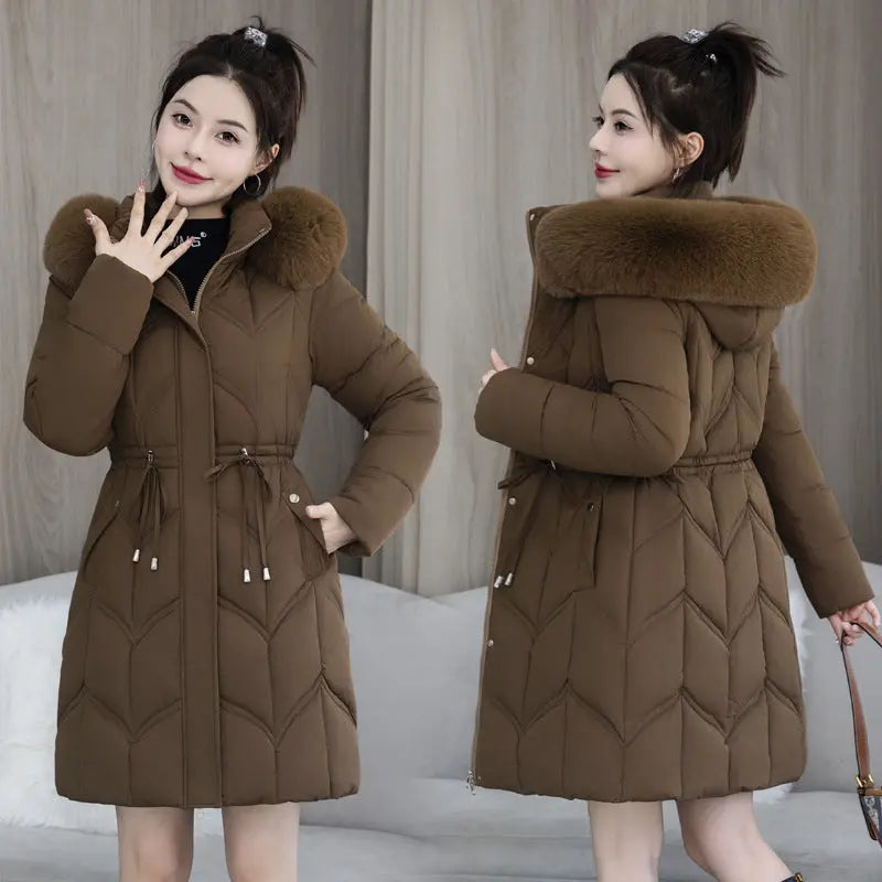 Large Fur Collar Coat Mid-length Thickened Cotton Jacket - SMSB 66