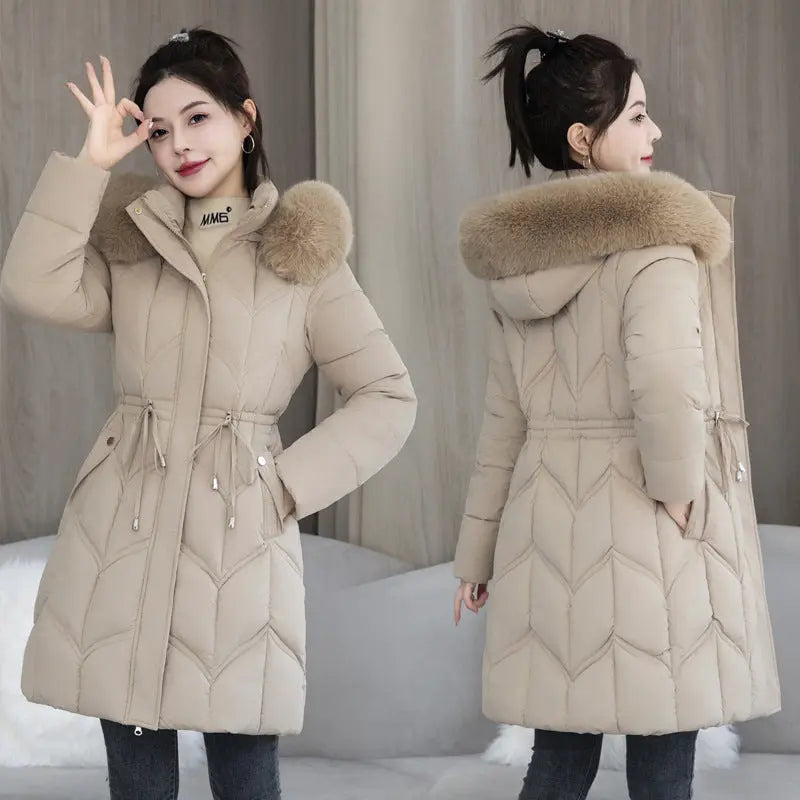 Large Fur Collar Coat Mid-length Thickened Cotton Jacket - SMSB 66