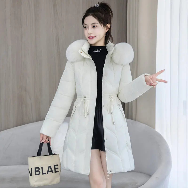 Large Fur Collar Coat Mid-length Thickened Cotton Jacket - SMSB 66