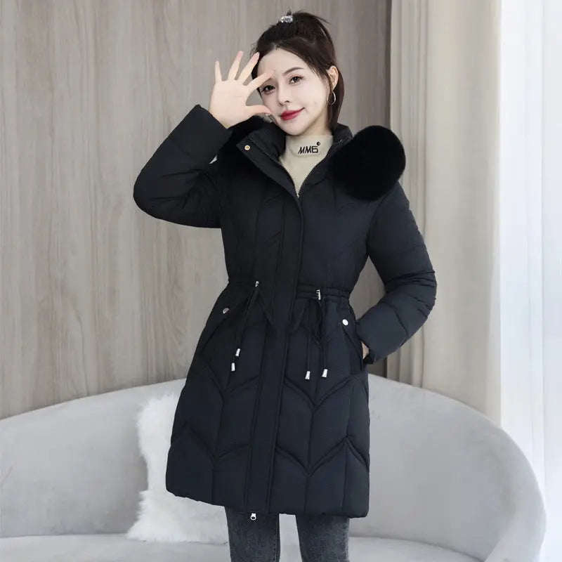 Large Fur Collar Coat Mid-length Thickened Cotton Jacket - SMSB 66