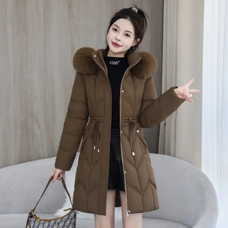 Large Fur Collar Coat Mid-length Thickened Cotton Jacket - SMSB 66
