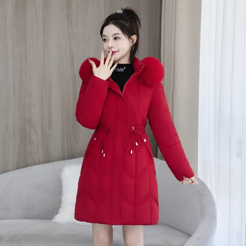 Large Fur Collar Coat Mid-length Thickened Cotton Jacket - SMSB 66