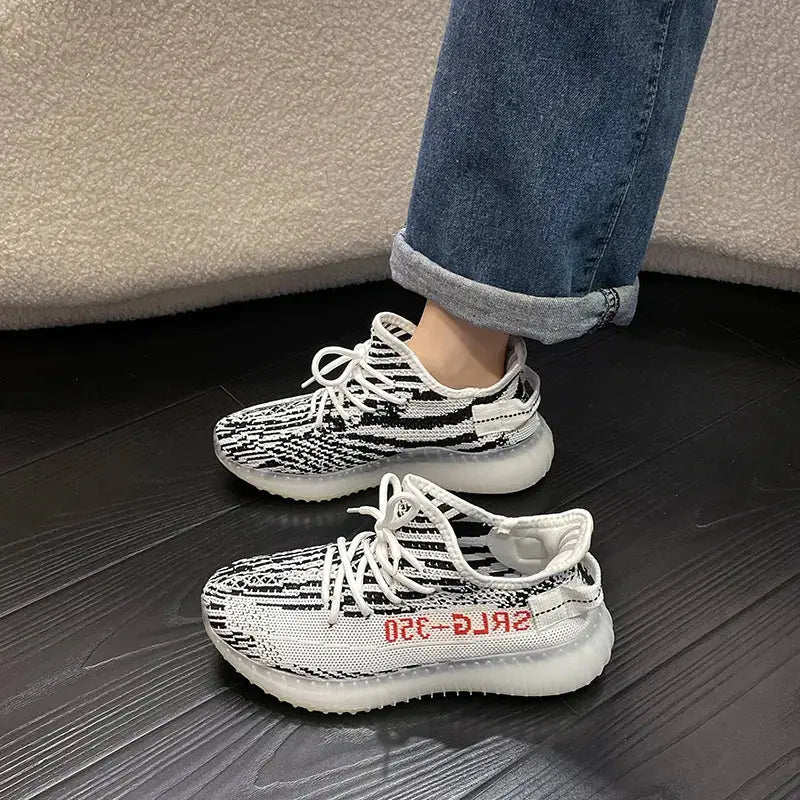 Letter Lace-Up Platform Athletic Shoes - SMSB 66