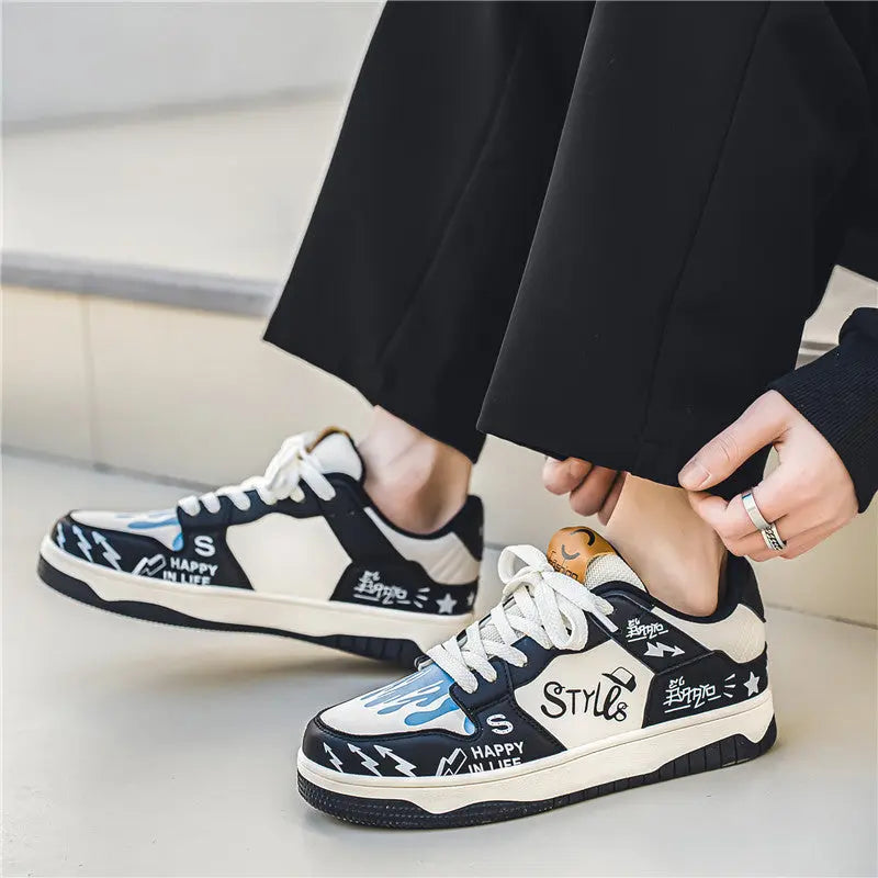 Low cut lace up men's shoes Korean version fashionable color blocked student shoes outdoor niche casual board shoes - SMSB 66