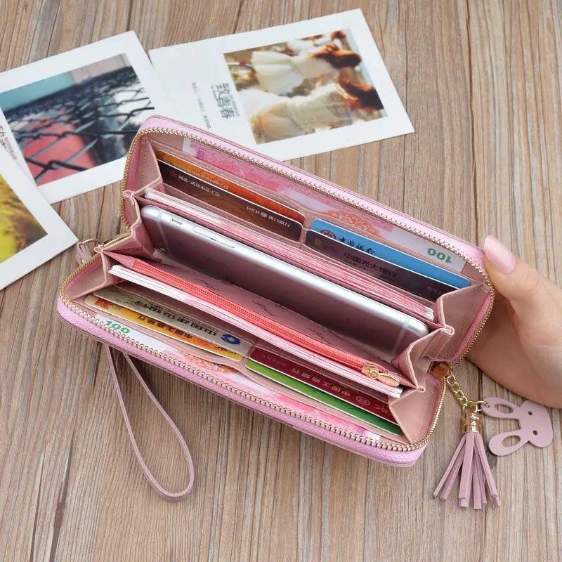 Luxury Brand Leather Wallets Women Long Zipper Coin Purses Tassel Design Clutch Wallets Female Money Bag Credit Card Holder - SMSB 66