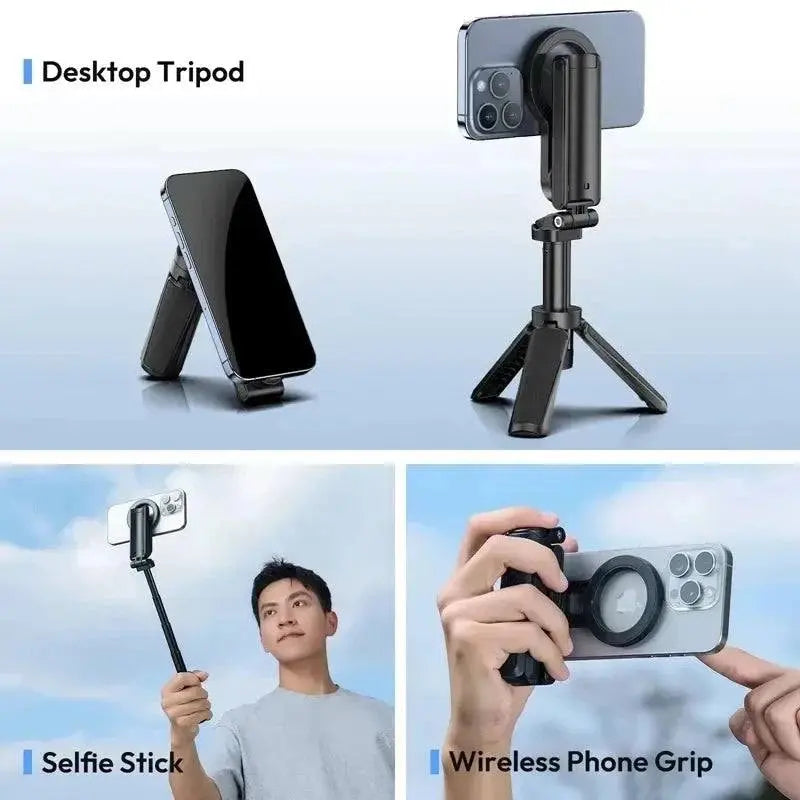 Magnetic Phone Tripod Wireless Phone Grip Selfie Stick Desktop Tripod for iPhone 16 15 14 13 12 Pro Max For Samsung phone holder - SMSB 66