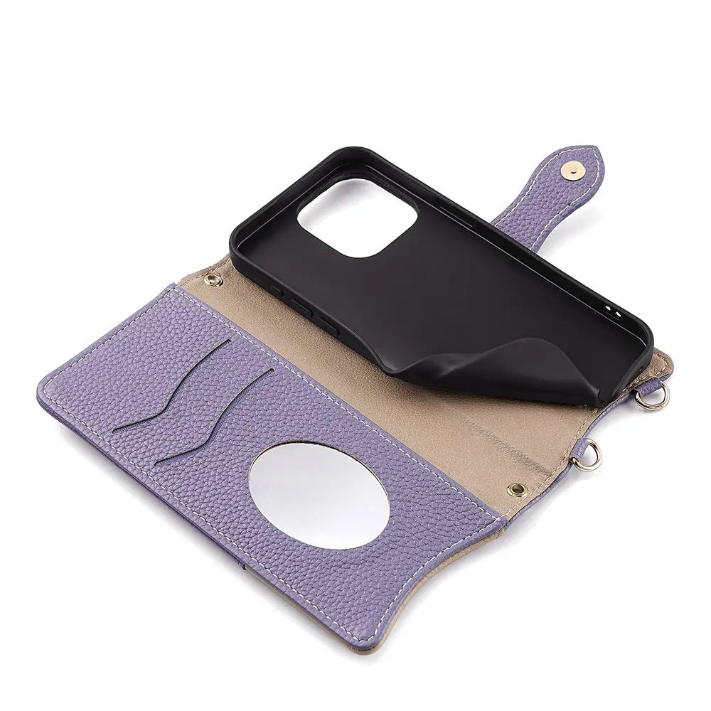 Makeup mirror Apple 17 Promax crossbody phone case suitable for iPhone 15 stand 16 card insertion 13 phone case eprolo