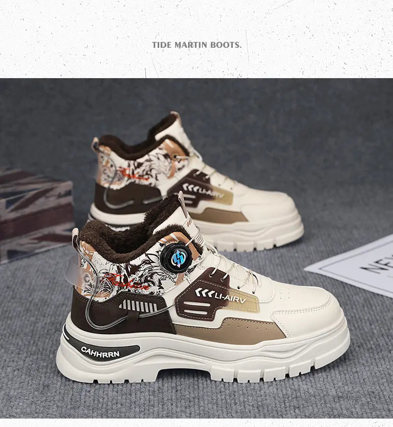 Martin boots men's autumn and winter velvet warm cotton shoes outdoor sports thick soled waterproof anti slip knight boots high top work boots - SMSB 66