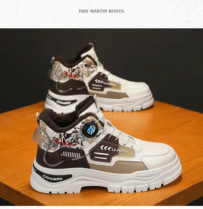 Martin boots men's autumn and winter velvet warm cotton shoes outdoor sports thick soled waterproof anti slip knight boots high top work boots - SMSB 66