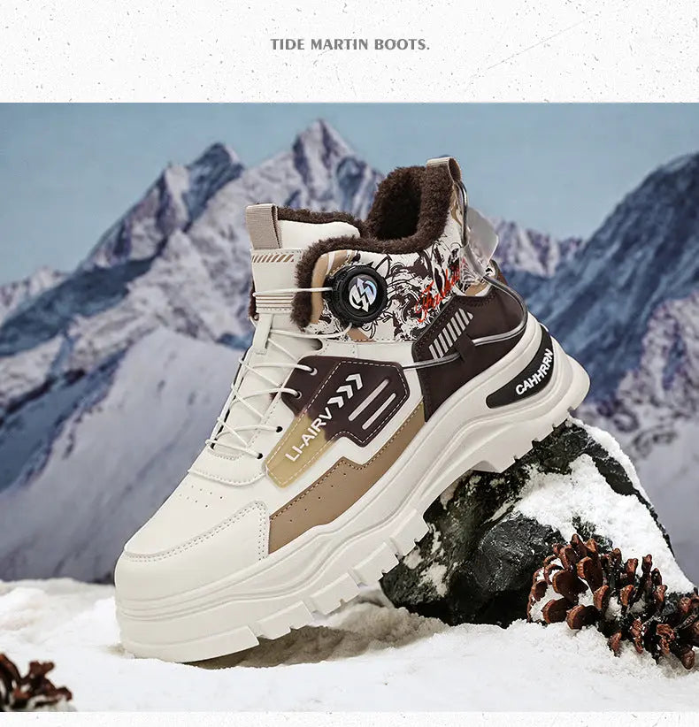 Martin boots men's autumn and winter velvet warm cotton shoes outdoor sports thick soled waterproof anti slip knight boots high top work boots - SMSB 66