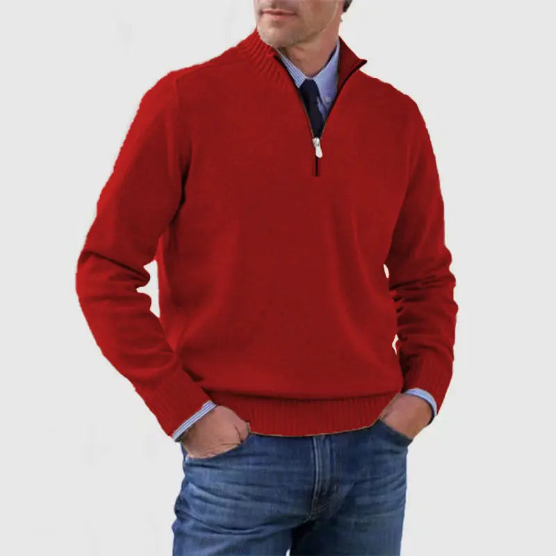 Men's Stand Collar Zipper Sweater Winter Fashion Solid Color Long Sleeve Knitted Top Clothing - SMSB 66