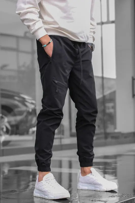 Men's Zipper Overalls Retro Casual Jogger Pants - SMSB 66