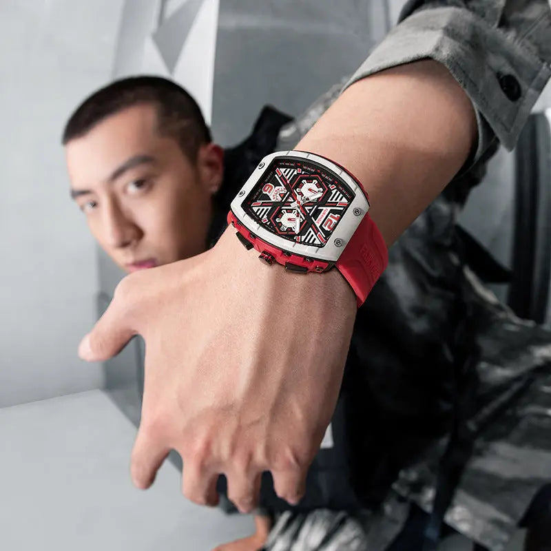 Men's multi-functional cool three eye shaking sonic explosive casual quartz wristwatch - SMSB 66