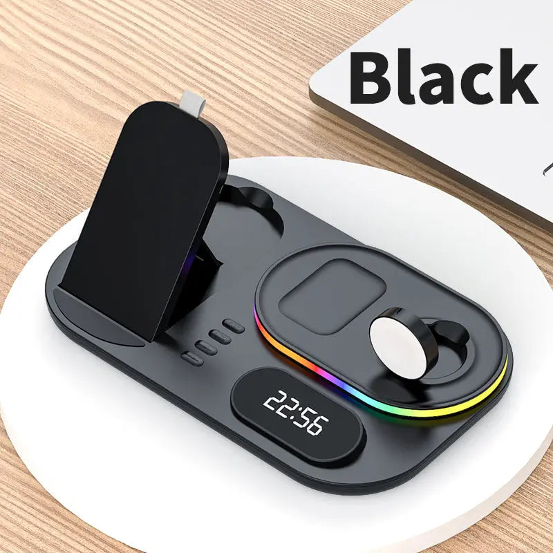 New Three-In-One Wireless Charger With Clock Fast Charging Rgb Atmosphere Light Multi-Function Wireless Charger For Mobile Phone - SMSB 66