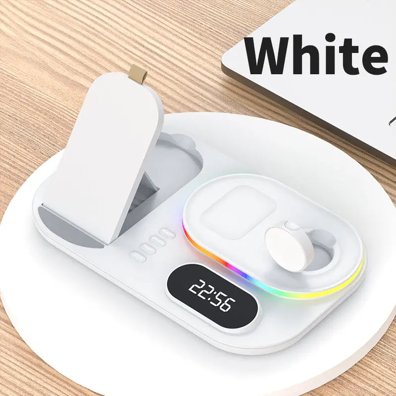 New Three-In-One Wireless Charger With Clock Fast Charging Rgb Atmosphere Light Multi-Function Wireless Charger For Mobile Phone - SMSB 66