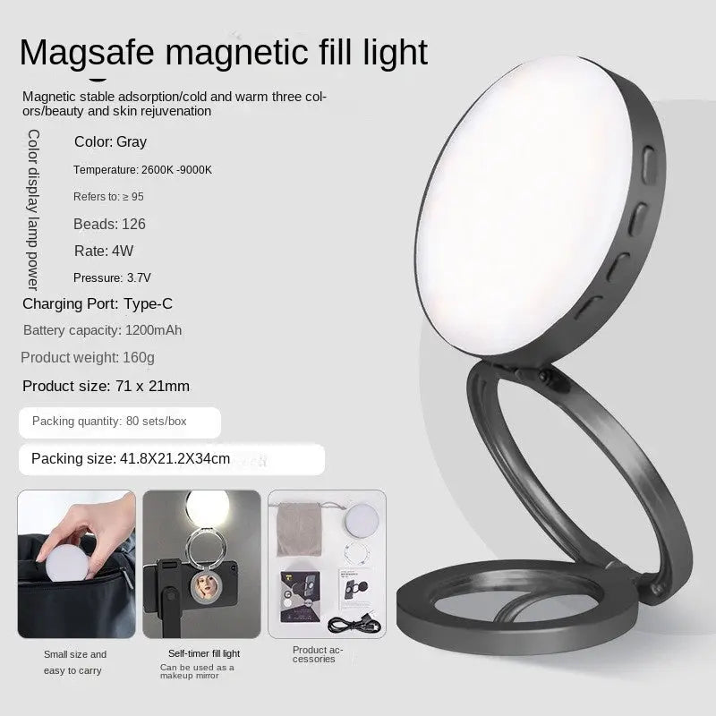 New YSH-126 LED Magnetic Phone Fill Light Photography Lamp Desktop Video Conference Live Pocket Light Mirror - SMSB 66