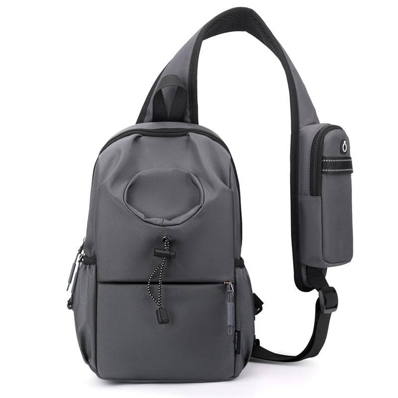 Waterproof Oxford cloth kettle bag in dark gray with multiple compartments and adjustable shoulder strap