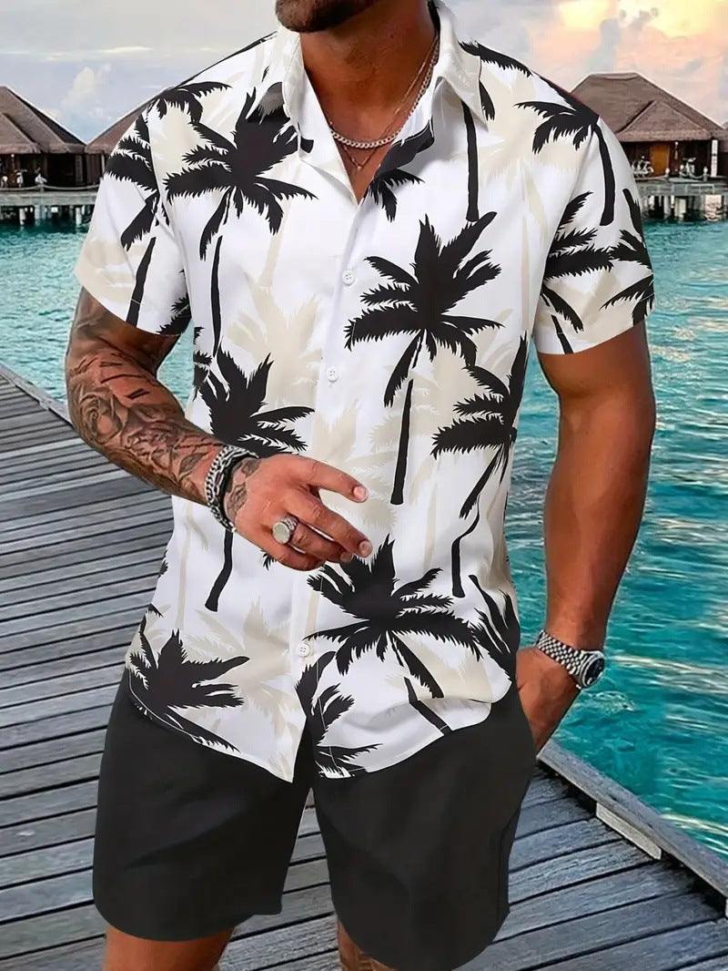 Fashion men's Hawaii short sleeve 3D printed palm tree shirt with shorts set