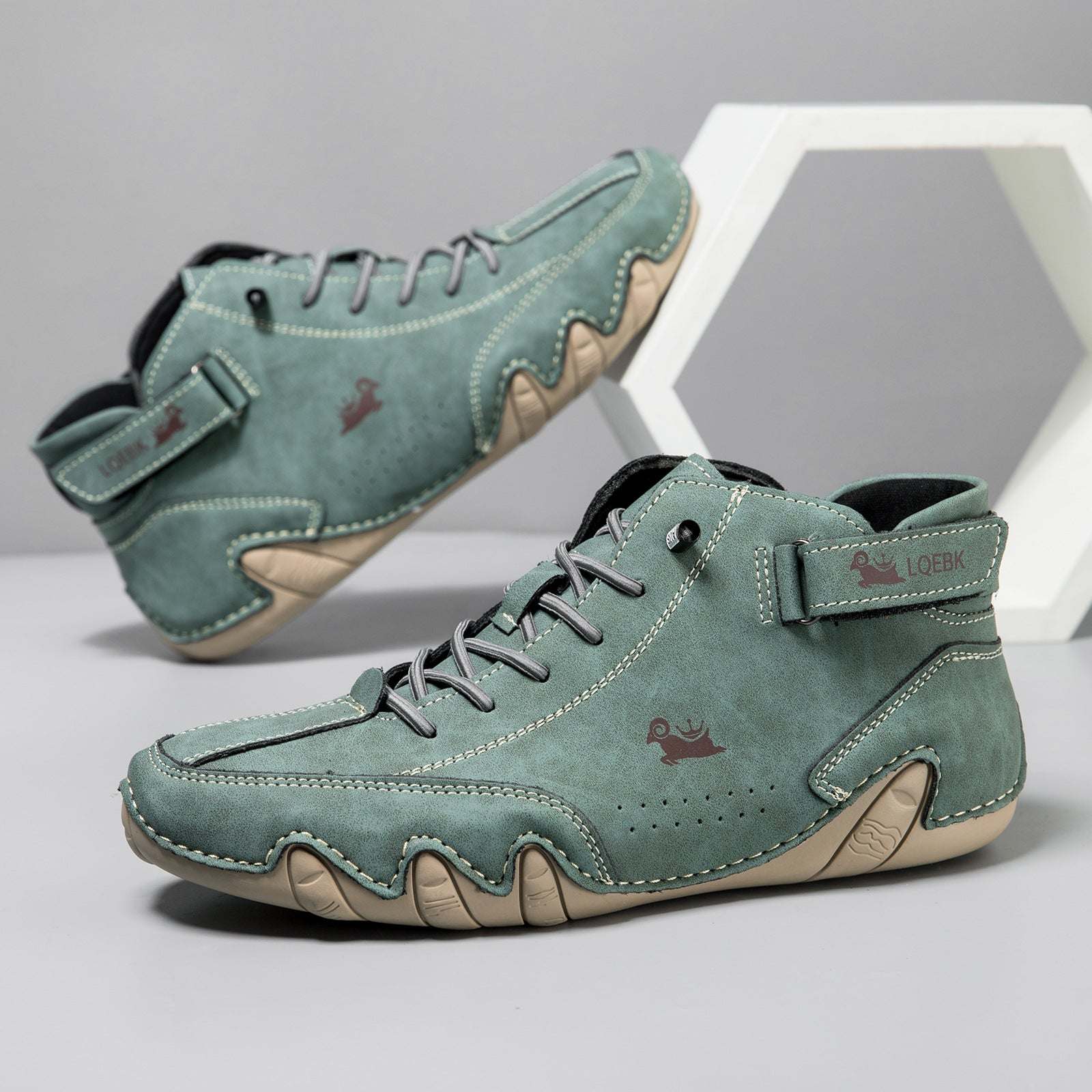 High-top Octopus men's casual Martin boots in green microfiber with rubber sole and stitching details