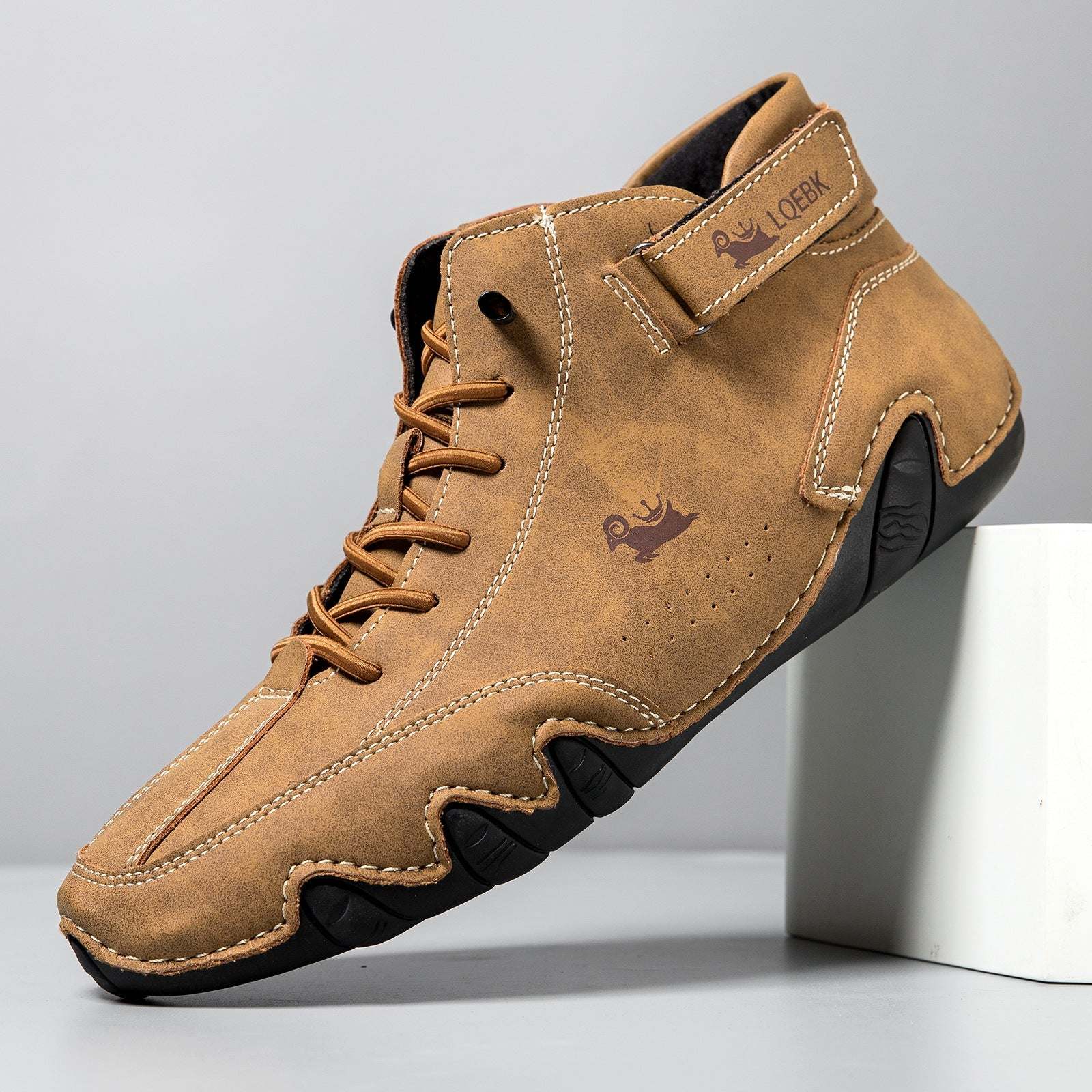 brown high-top octopus men's casual martin boot with microfiber upper and rubber sole