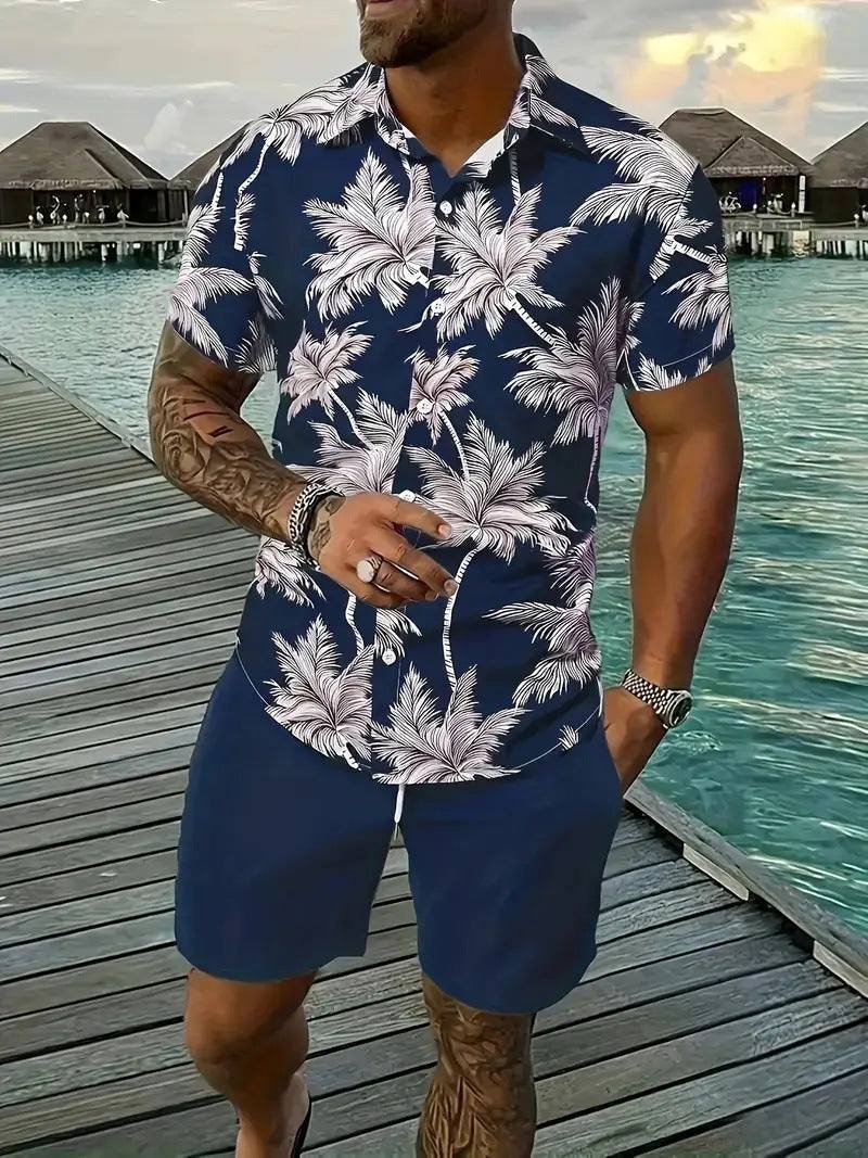 Fashion men's Hawaii 3D printed short sleeve shirt and shorts set for leisure in polyester fiber