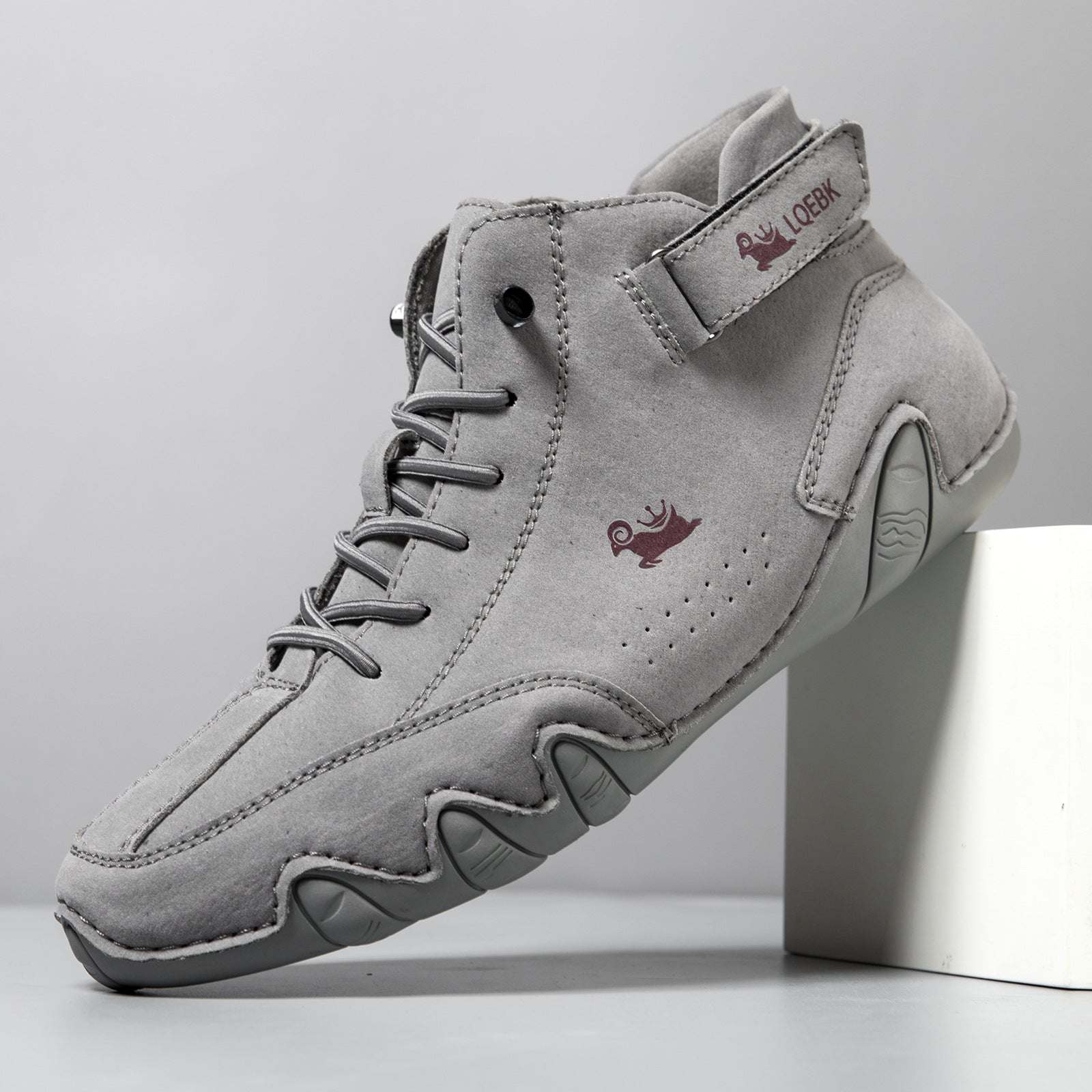 High-top Octopus Men's casual gray microfiber Martin boot with rubber sole and round toe.