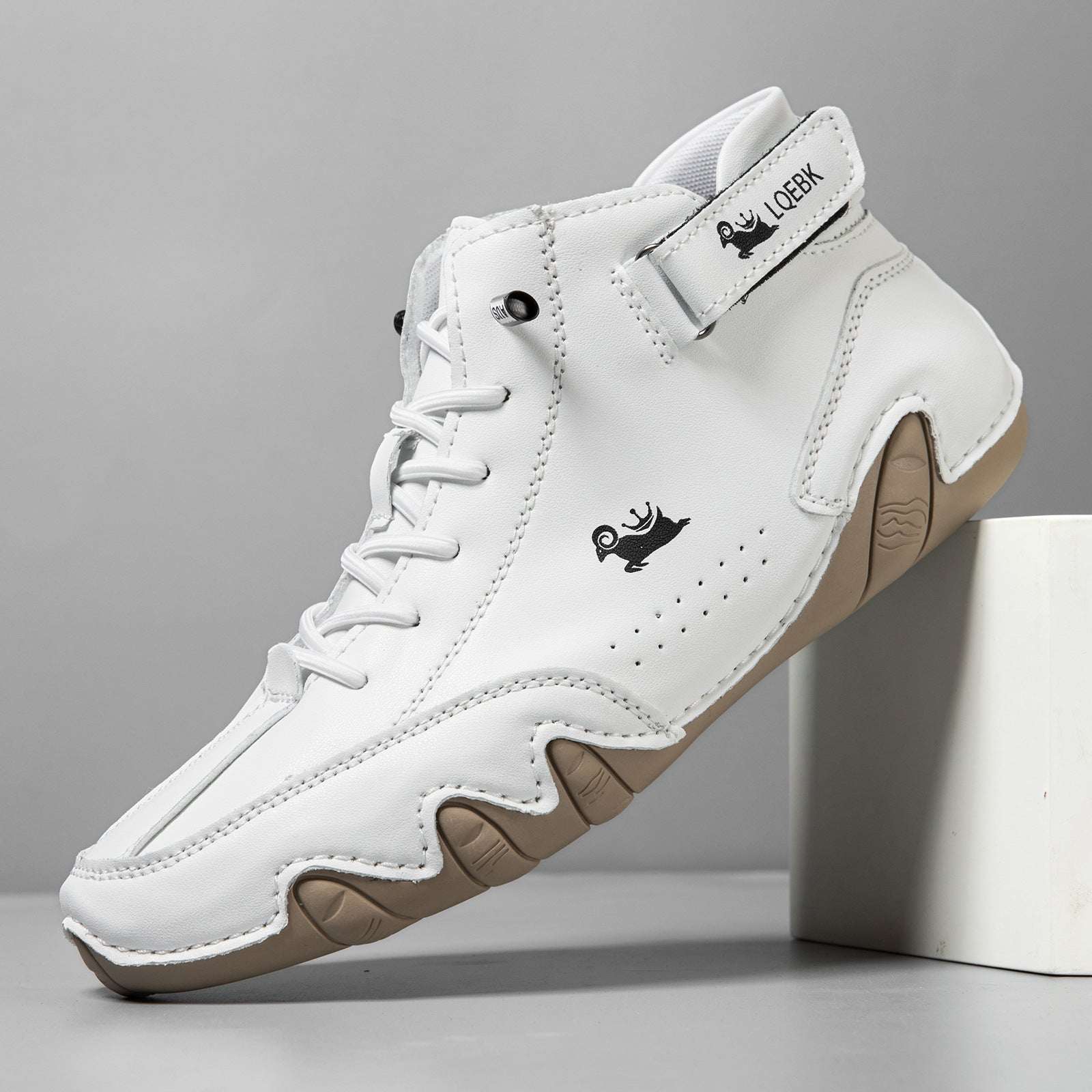 High-top Octopus men's white casual Martin boots with round toe and rubber sole