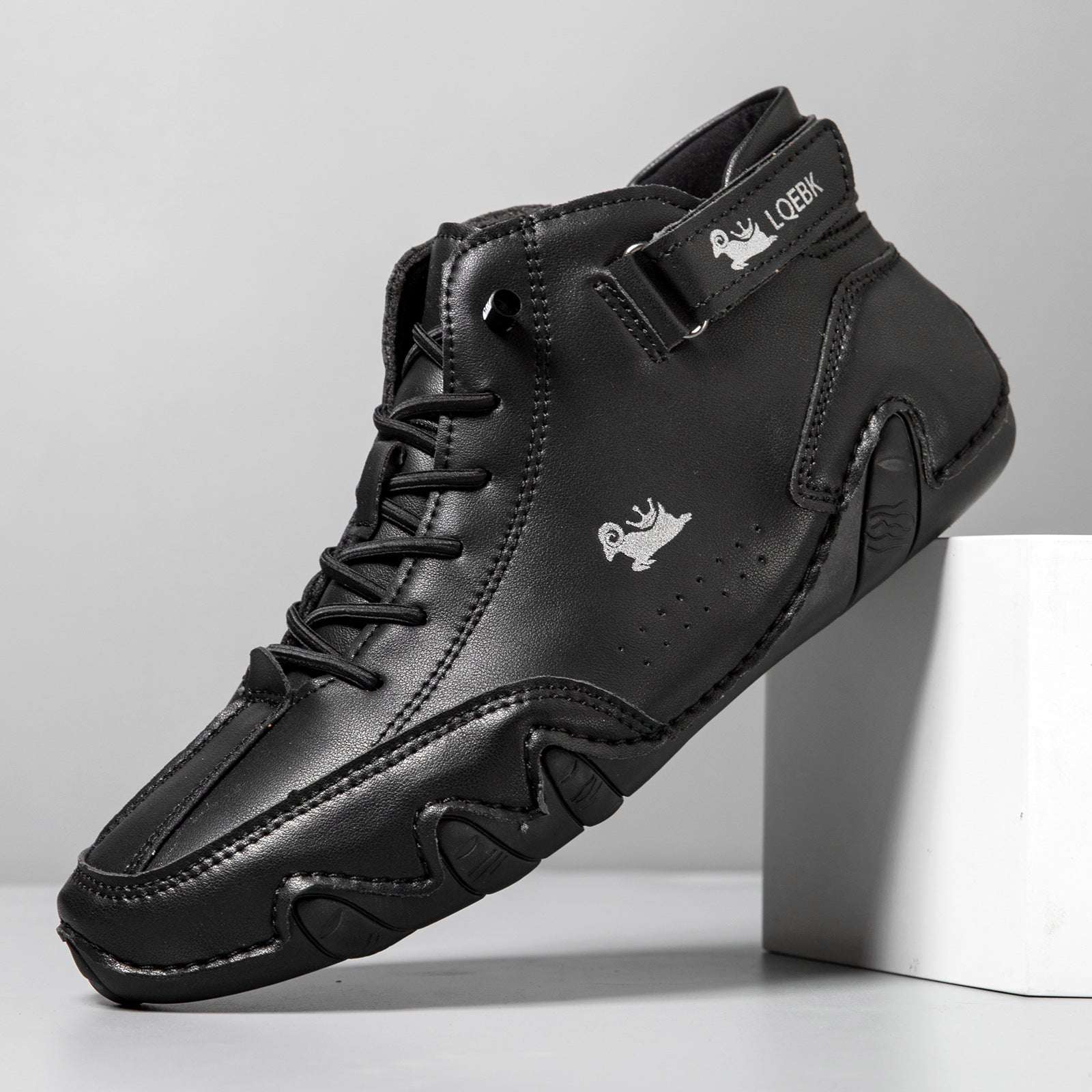 Black high-top Octopus men's casual Martin boots with microfiber upper and rubber sole