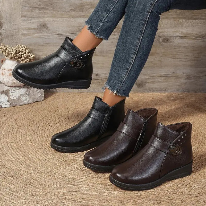 Outdoorsy Plus Size Women's Boots Thick Sole High Top Fleece Lined Warm Winter Boots Side Zipper Women's Boots - SMSB 66