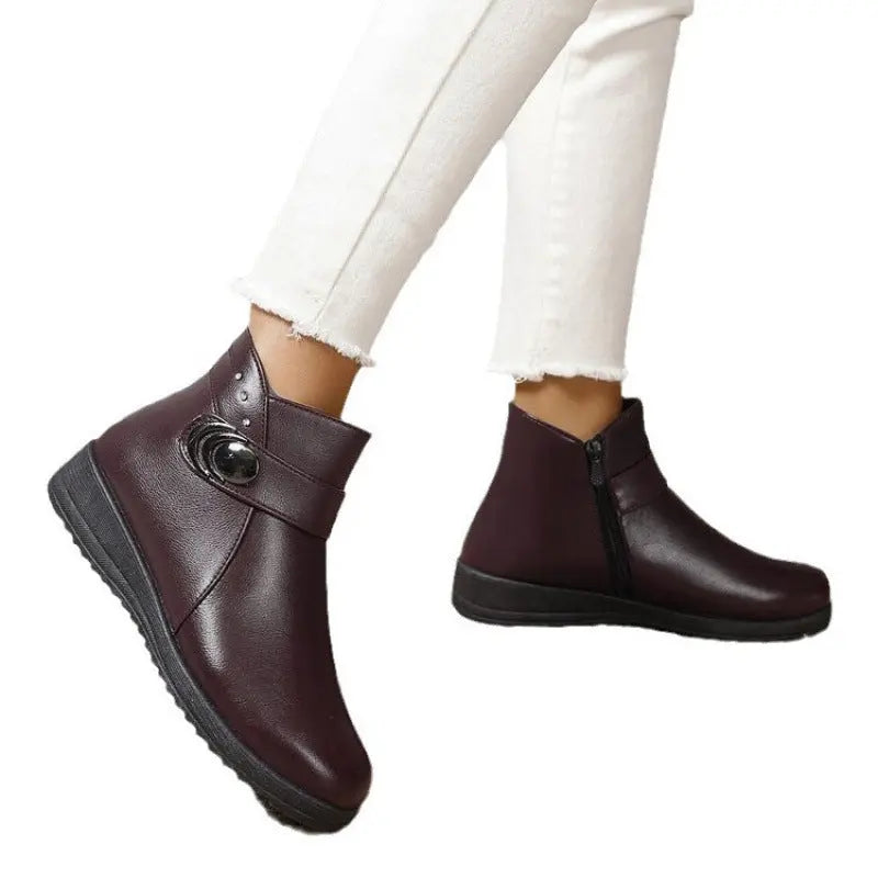 Outdoorsy Plus Size Women's Boots Thick Sole High Top Fleece Lined Warm Winter Boots Side Zipper Women's Boots - SMSB 66