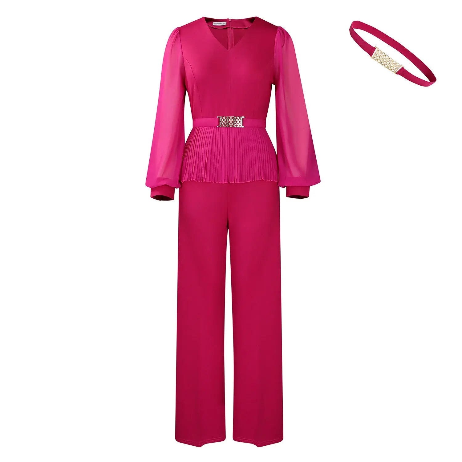 Pleated Waist Tight Top Wide Leg Pants Ol Suit - SMSB 66