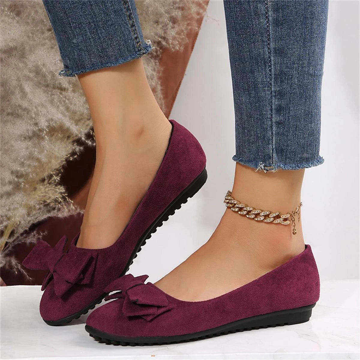 Spring and Autumn Casual Fashion Round Toe Flat Solid Color Comfortable Non-slip Wear-resistant Simple Bow Women's Shoes - SMSB 66